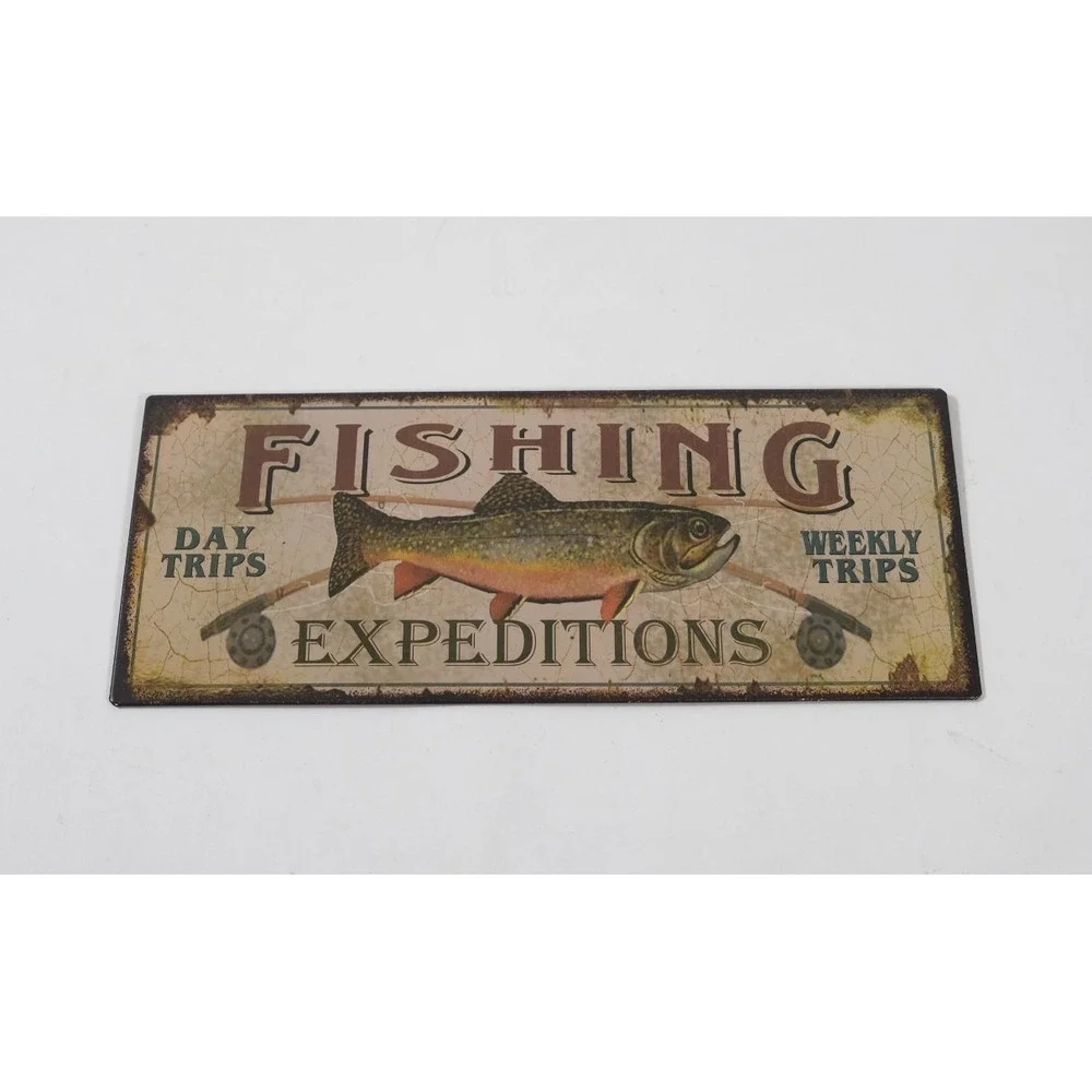 Hobby Lobby Wall Plaque Brown Fishing Expeditions Rustic Metal Sign